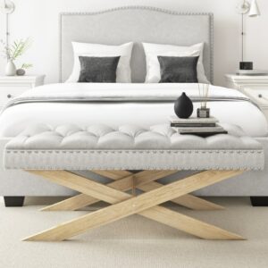 Light Grey Upholstered Bench in Woven Fabric - Maeva